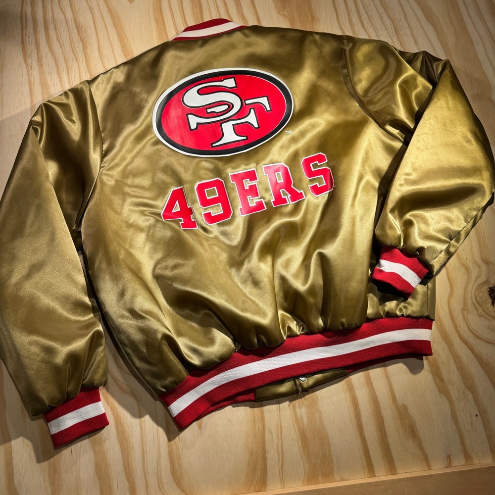 Vintage Locker Line San Francisco 49ers Satin Varsity Jacket Gold Men's Size XL